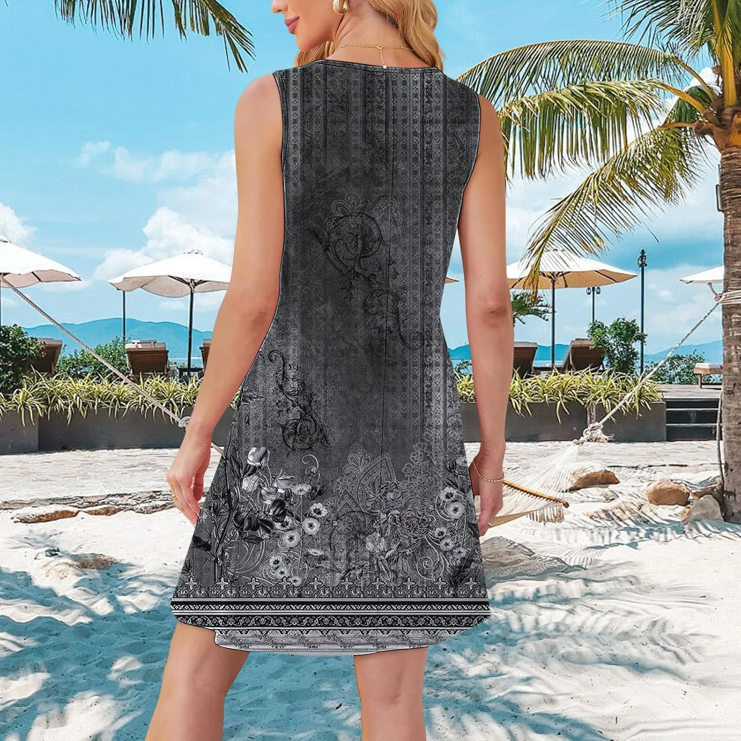 Boho Dresses for Women 2025 Womens with Pockets Summer Casual Tank Dress Sleeveless Midi Beach Dress Womens Cotton
