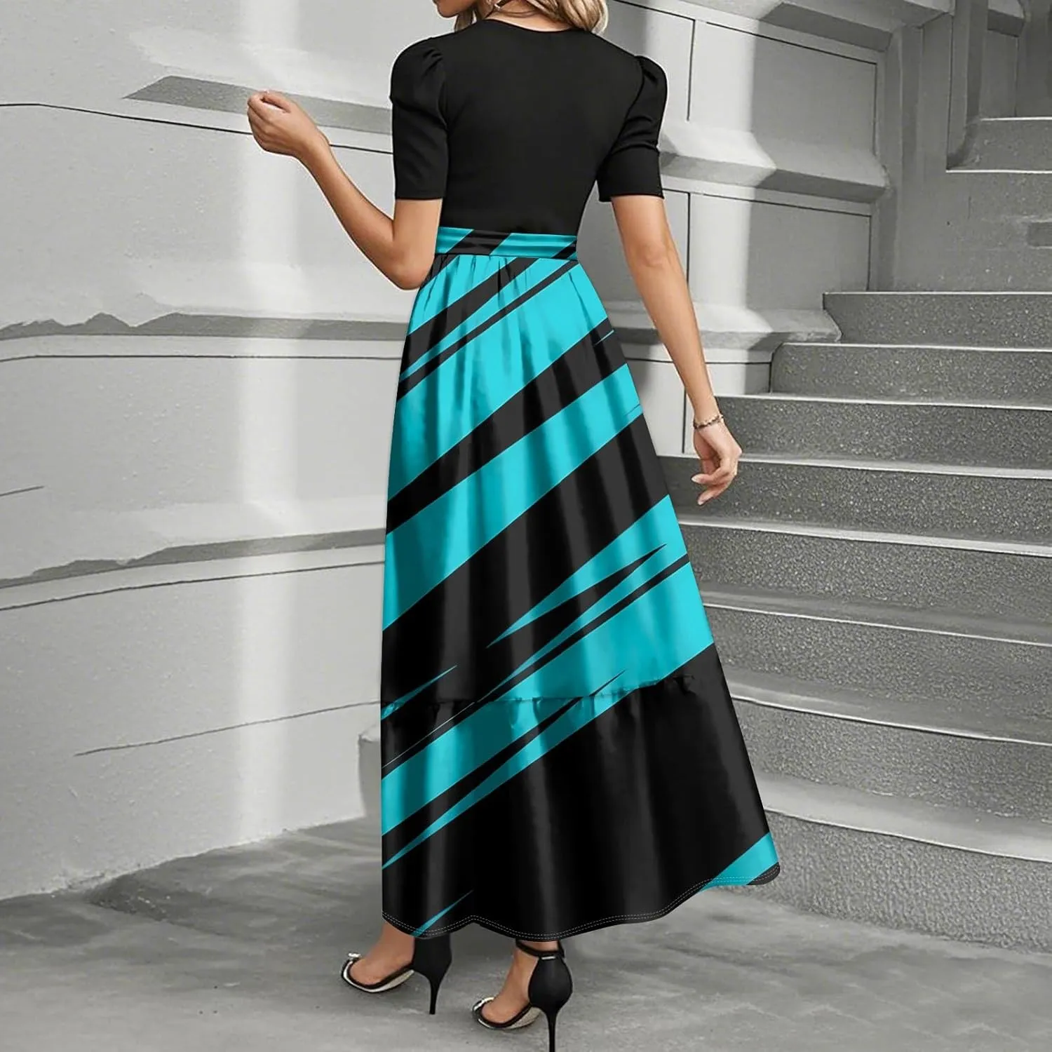 Boho Maxi Dresses Summer Tie Waist Church Dresses Short Sleeve Floral Wrap Dress Cute Beach Wedding with Belt