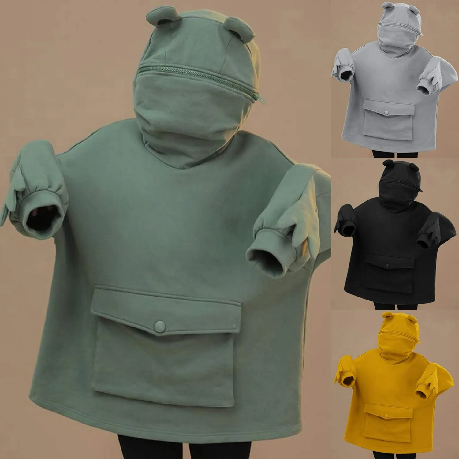 Boys Girls Frog Hoodie Kids 3D Sweatshirt Zipper Mouth Pullover Hooded with Front Pocket Toddler Plain Shirts for Girls