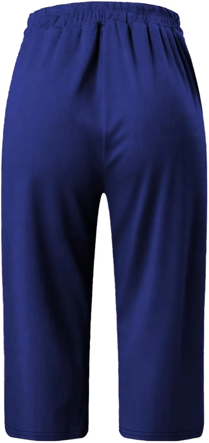 Capri Pants for Women Casual Summer Drawstring Shorts Elastic High Waist Casual Short Straight Leg Cropped Trouser