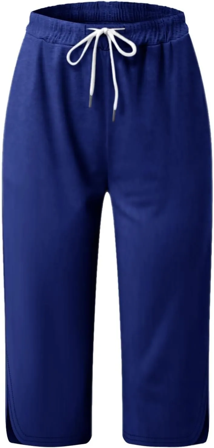 Capri Pants for Women Casual Summer Drawstring Shorts Elastic High Waist Casual Short Straight Leg Cropped Trouser