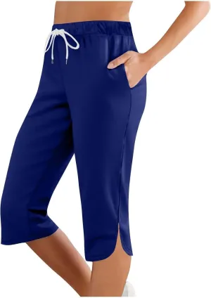 Capri Pants for Women Casual Summer Drawstring Shorts Elastic High Waist Casual Short Straight Leg Cropped Trouser
