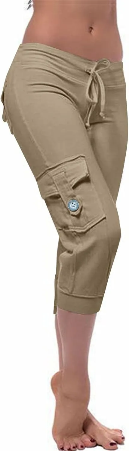 Capri Pants for Women Trendy High Waisted Knee Length Bermuda Shorts Lightweight Quick Dry Summer Cropped Ankle Pant