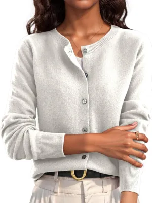 Cardigan Sweaters for Women Trendy Long Sleeve Crewneck Button Down Cashmere Sweaters Loose Lightweight Knit Sweater