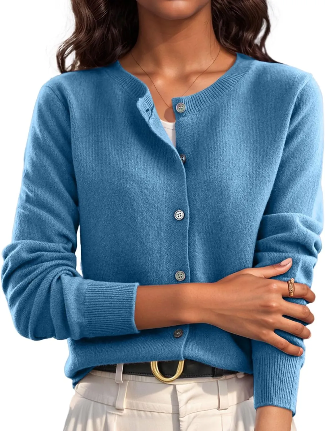 Cardigan Sweaters for Women Trendy Long Sleeve Crewneck Button Down Cashmere Sweaters Loose Lightweight Knit Sweater