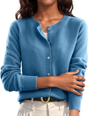 Cardigan Sweaters for Women Trendy Long Sleeve Crewneck Button Down Cashmere Sweaters Loose Lightweight Knit Sweater