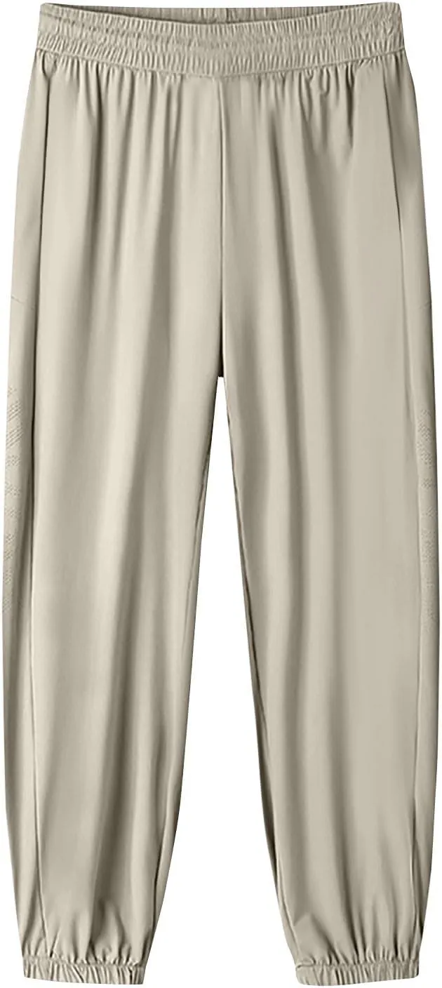 Casual Pants for Women Summer Elastic Waist Dress Pants with Pockets Lounge Baggy Pant Gym Drawstring Trousers