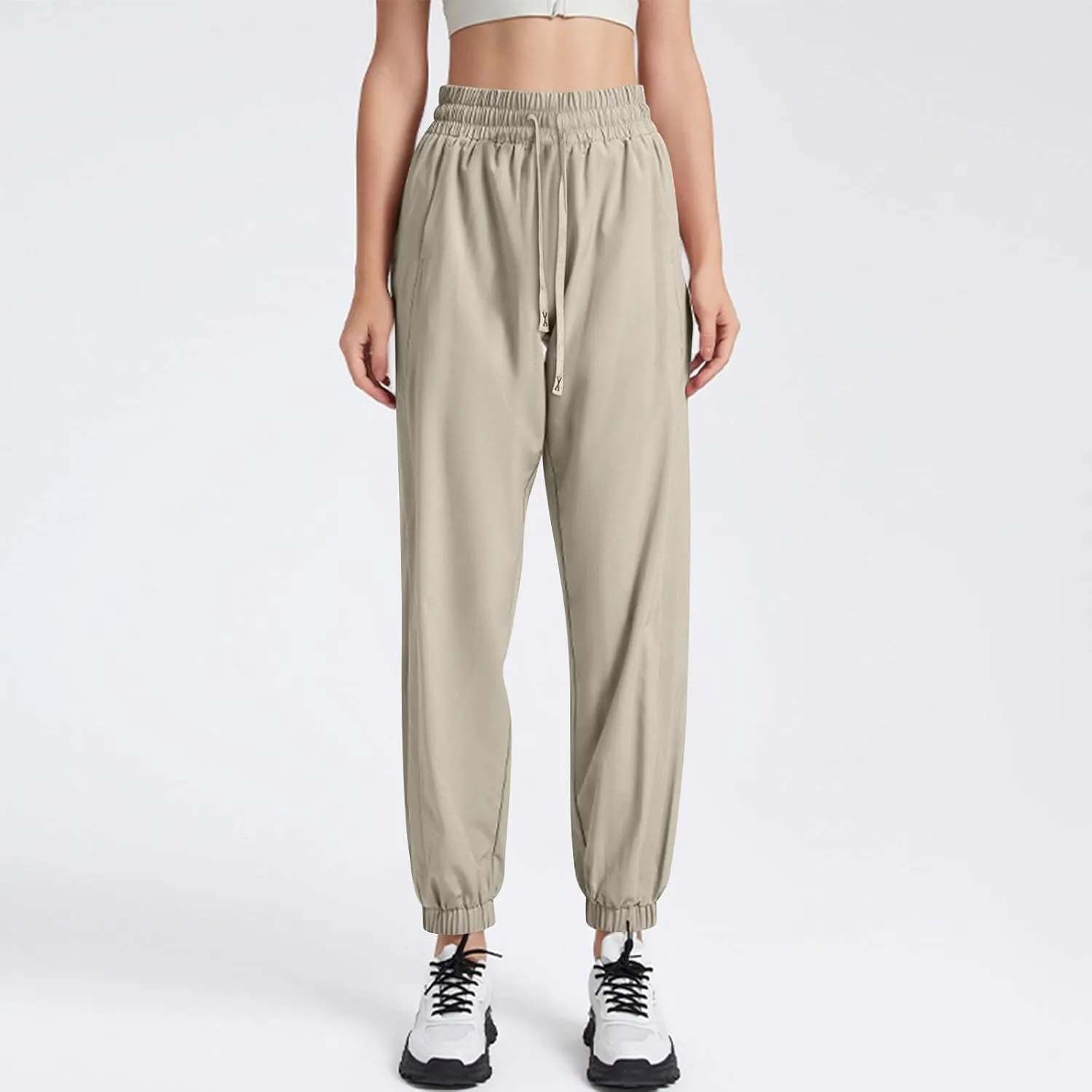 Casual Pants for Women Summer Elastic Waist Dress Pants with Pockets Lounge Baggy Pant Gym Drawstring Trousers