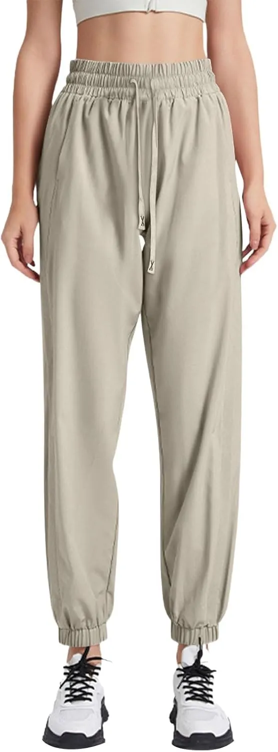 Casual Pants for Women Summer Elastic Waist Dress Pants with Pockets Lounge Baggy Pant Gym Drawstring Trousers
