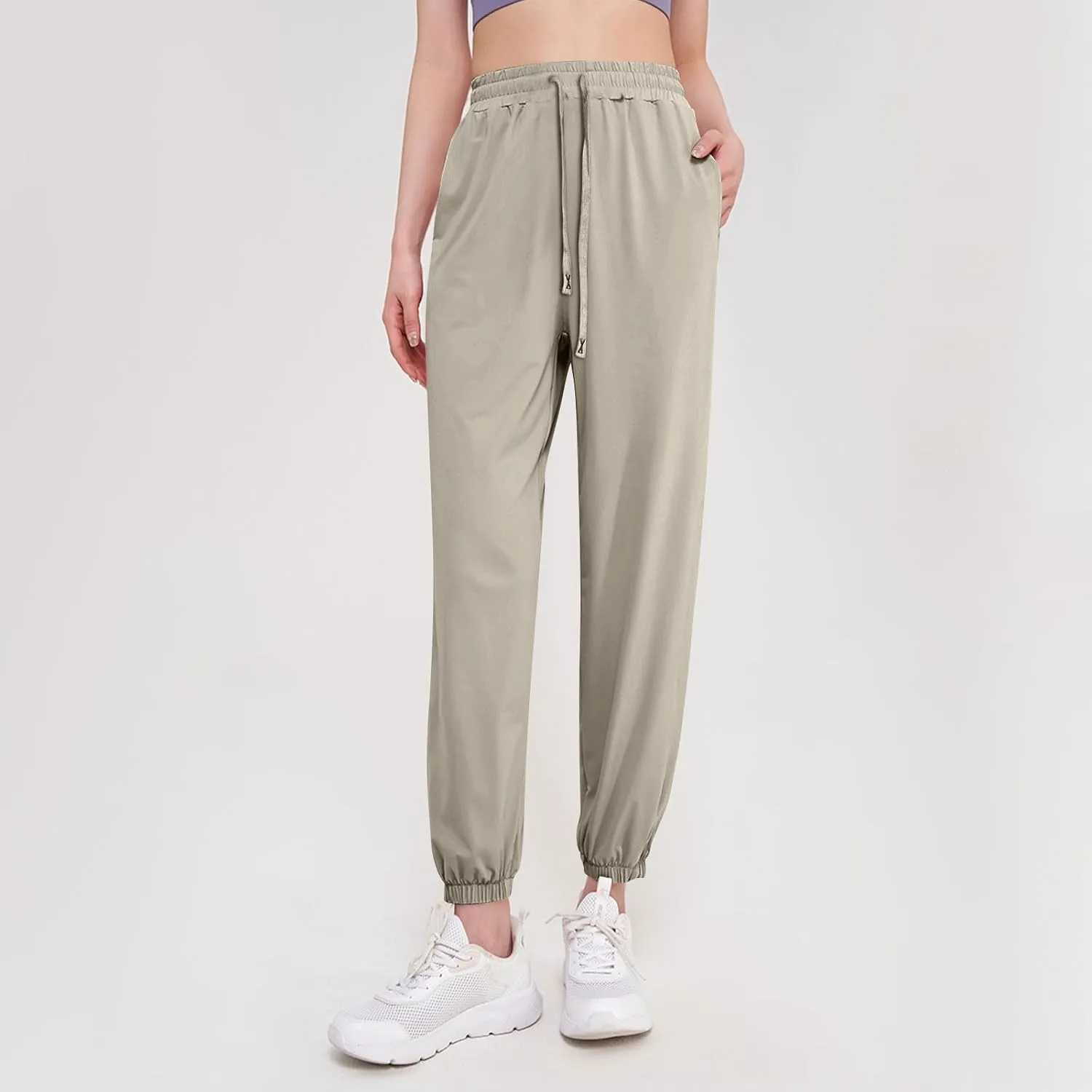 Casual Pants for Women Summer Elastic Waist Dress Pants with Pockets Lounge Baggy Pant Gym Drawstring Trousers
