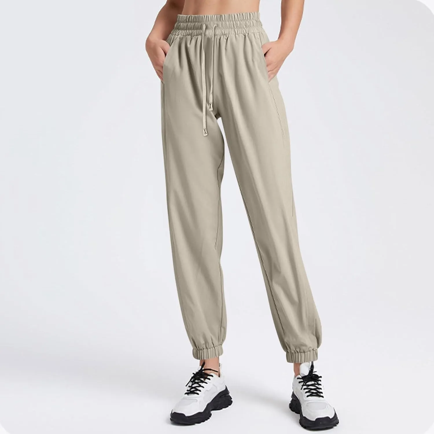 Casual Pants for Women Summer Elastic Waist Dress Pants with Pockets Lounge Baggy Pant Gym Drawstring Trousers