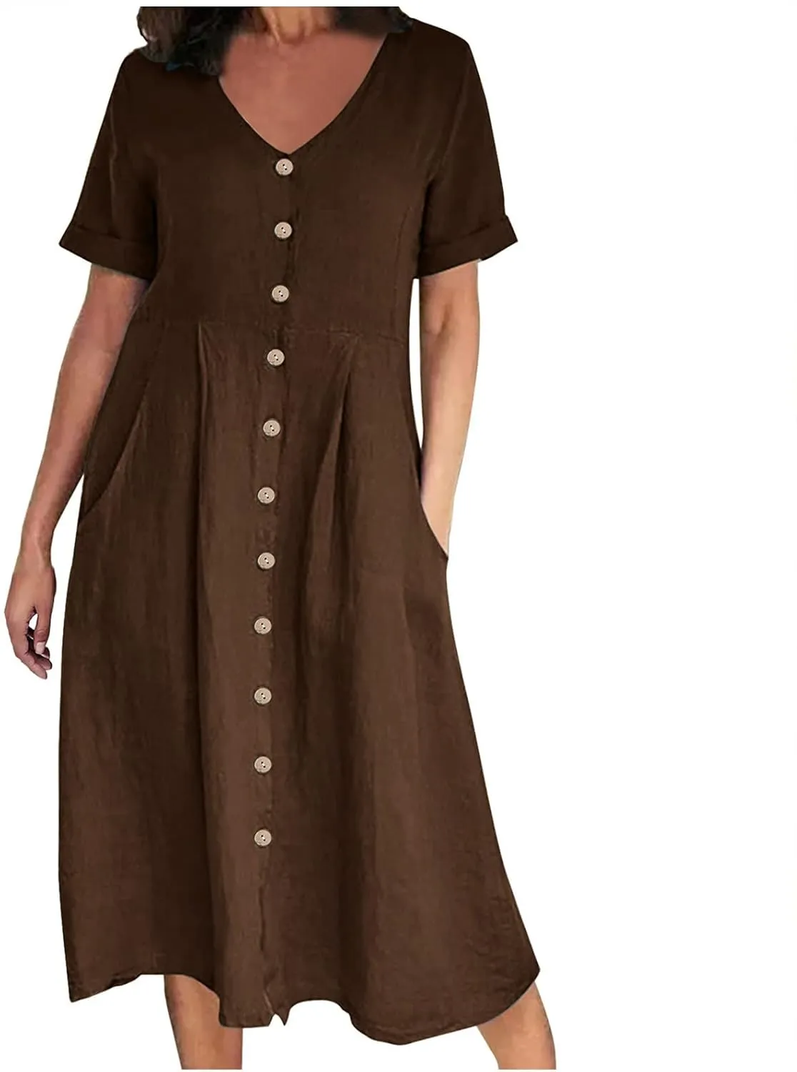 Casual Summer Dresses for Women Casual Button Down Short Sleeve V Neck Sundresses with Pockets Boho Vacation Wear
