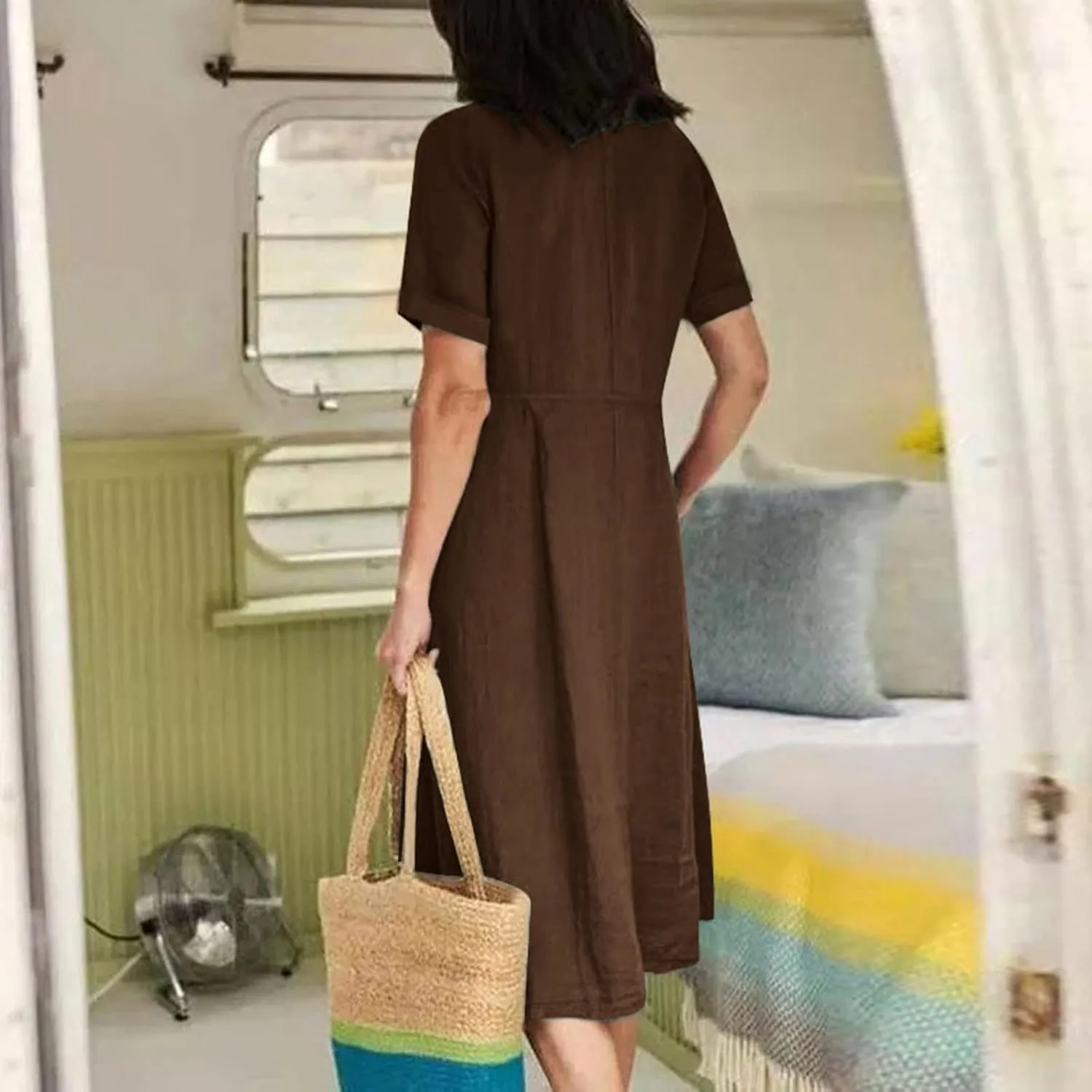 Casual Summer Dresses for Women Casual Button Down Short Sleeve V Neck Sundresses with Pockets Boho Vacation Wear