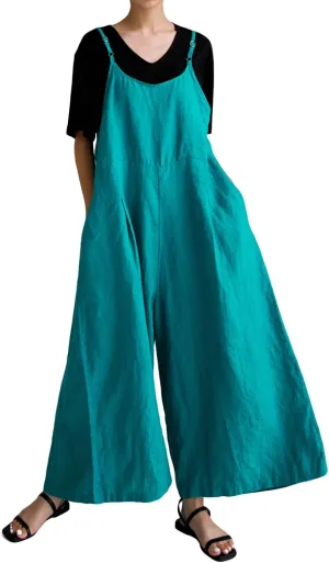 CHARTOU Women Linen Jumpsuit Baggy Wide Leg Long Romper Pants Summer Casual Overalls