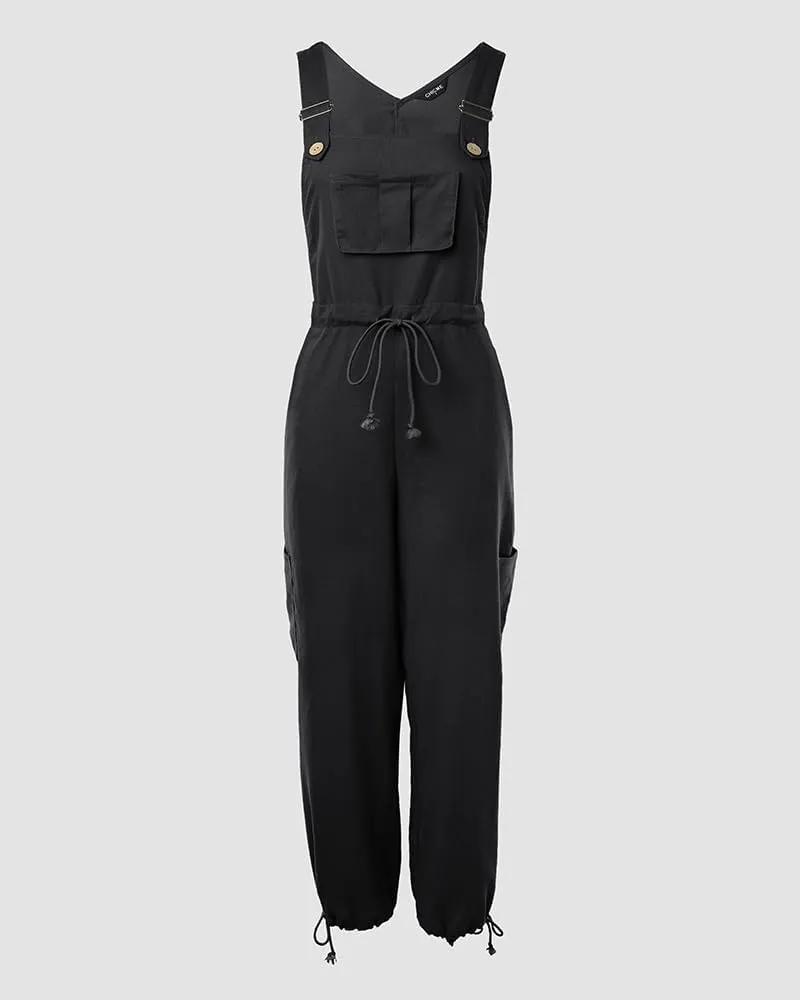 CHICME BEST SHOPPING DEALS Women's Causal Sleeveless Jumpsuit Ajustable Strap Drawstring Jumpsuit Bib Overalls with Pockets