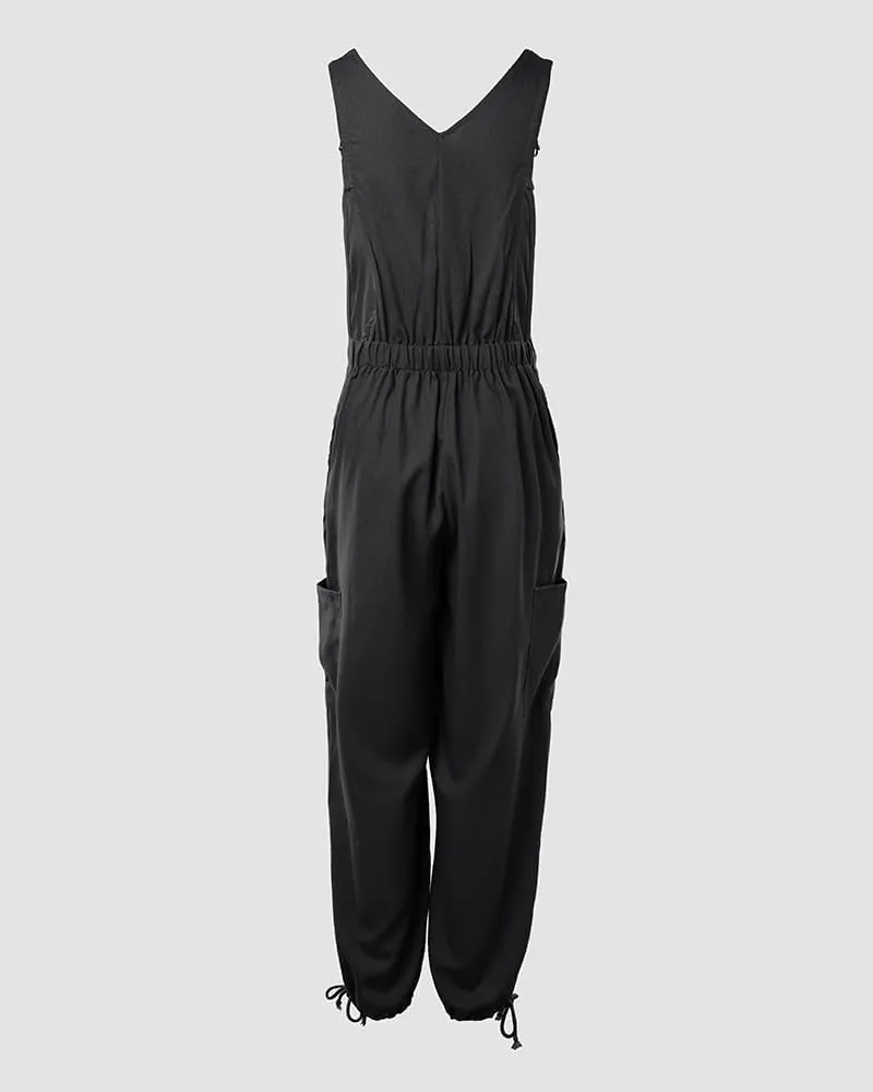 CHICME BEST SHOPPING DEALS Women's Causal Sleeveless Jumpsuit Ajustable Strap Drawstring Jumpsuit Bib Overalls with Pockets