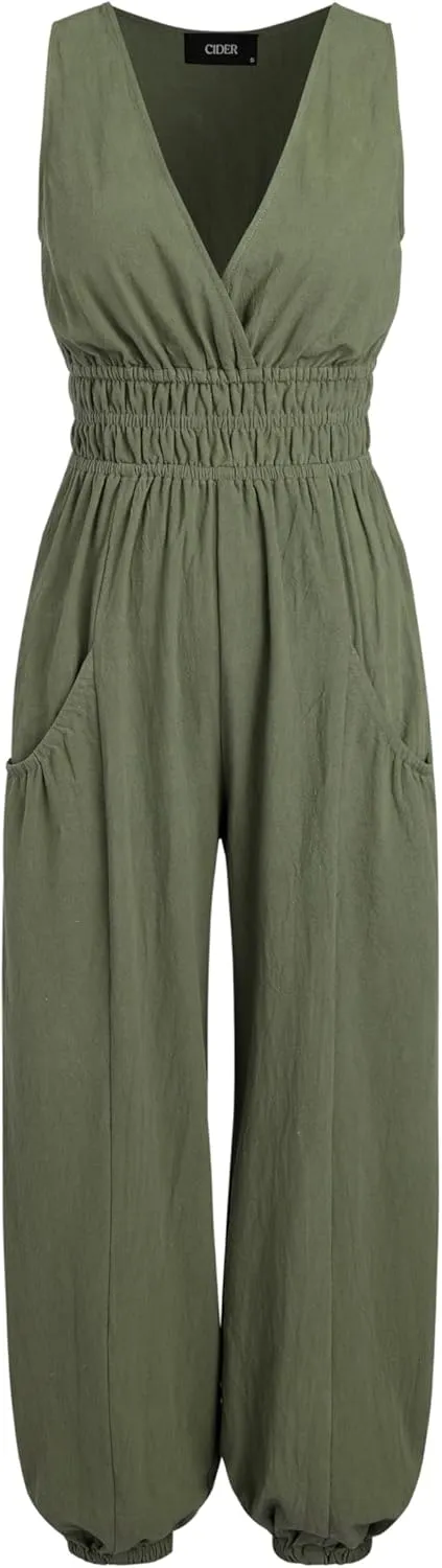 CIDER V-neck Shirred Pocket Jogger Jumpsuit