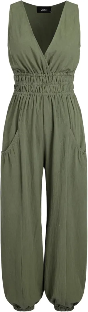 CIDER V-neck Shirred Pocket Jogger Jumpsuit