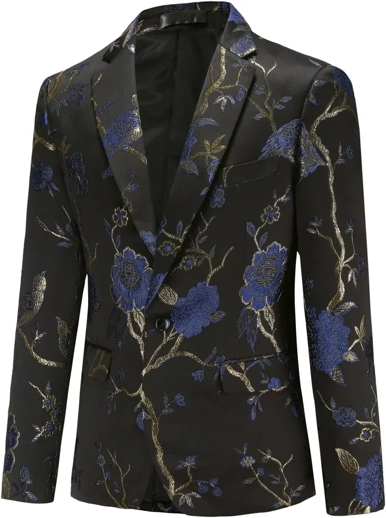 Cloudstyle Mens 2 Piece Floral Dress Suit One Button Dinner Tuxedo Jacket & Pants