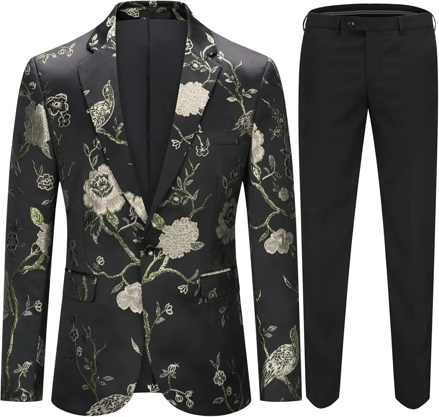 Cloudstyle Mens 2 Piece Floral Dress Suit One Button Dinner Tuxedo Jacket & Pants