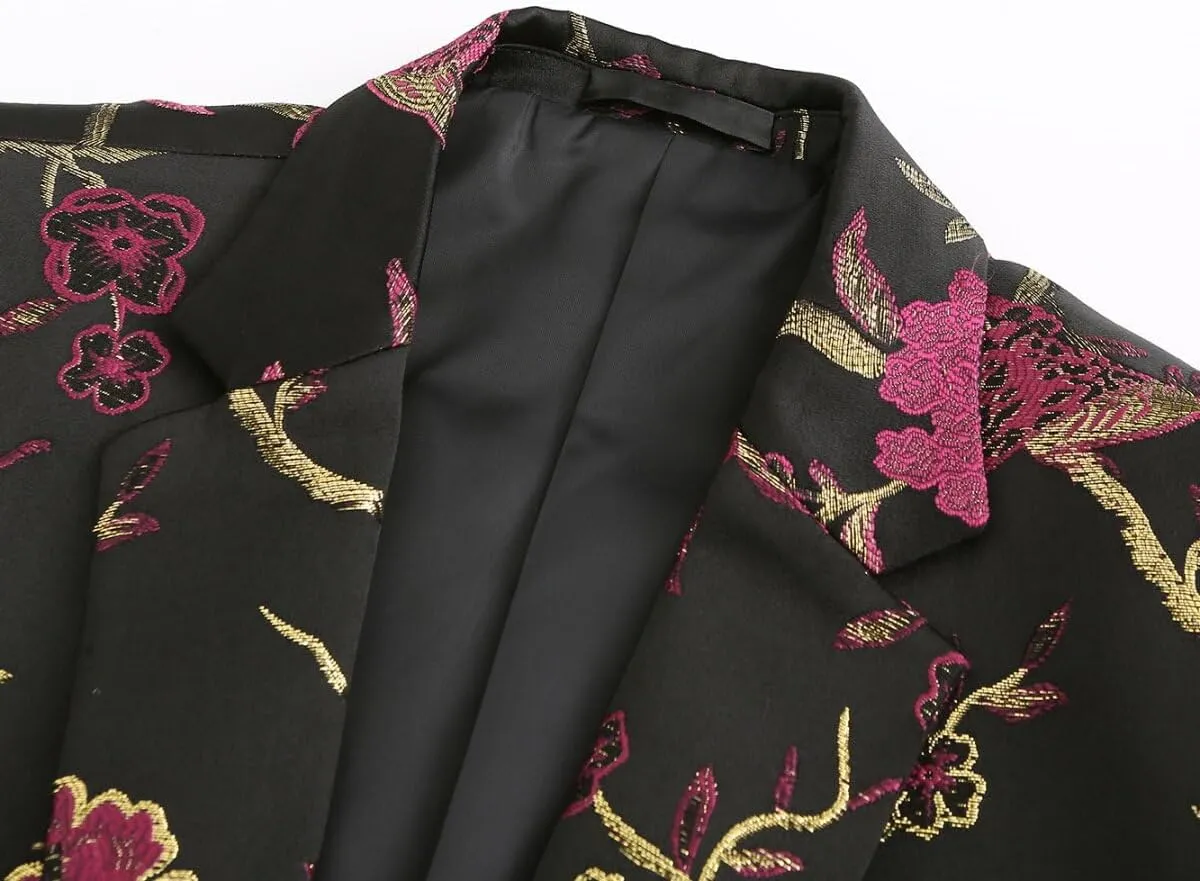 Cloudstyle Mens 2 Piece Floral Dress Suit One Button Dinner Tuxedo Jacket & Pants