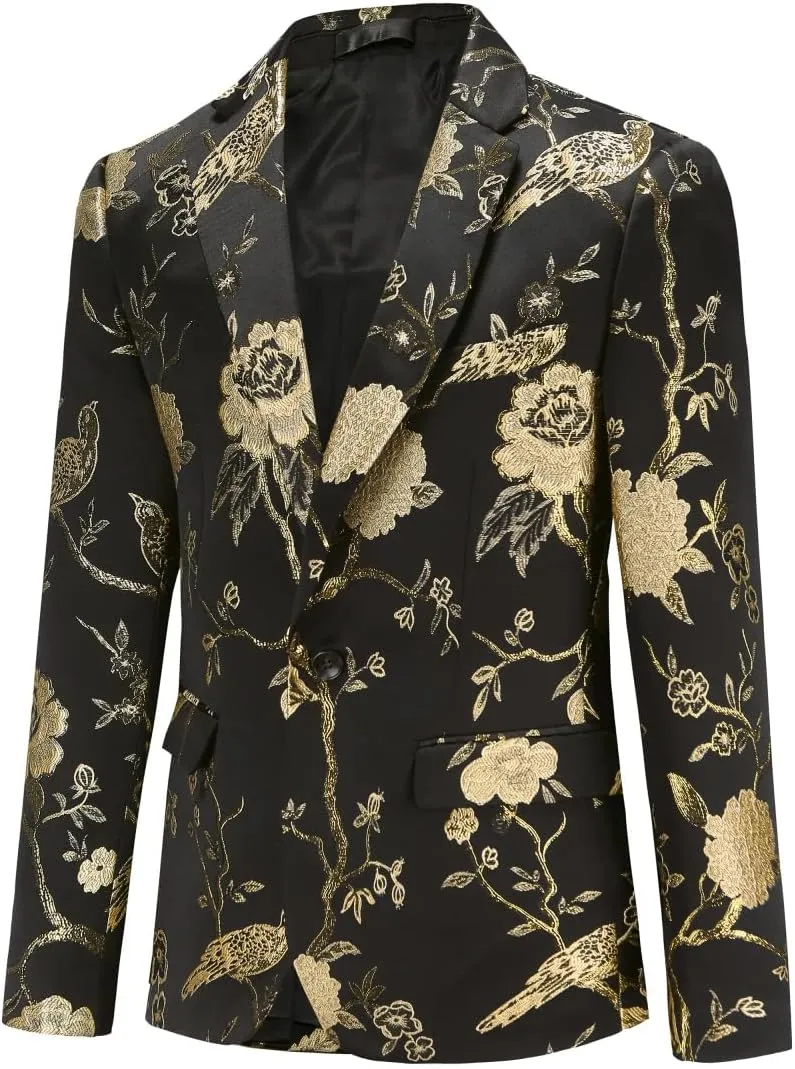 Cloudstyle Mens 2 Piece Floral Dress Suit One Button Dinner Tuxedo Jacket & Pants