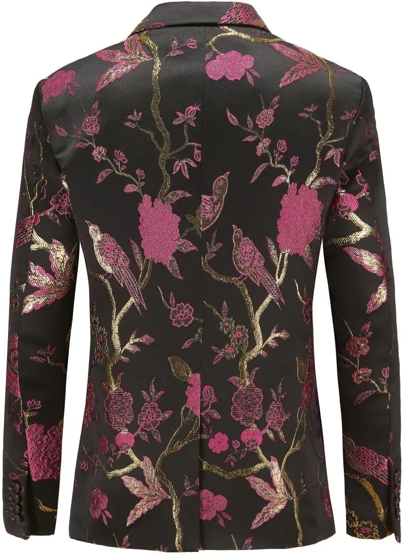 Cloudstyle Mens 2 Piece Floral Dress Suit One Button Dinner Tuxedo Jacket & Pants