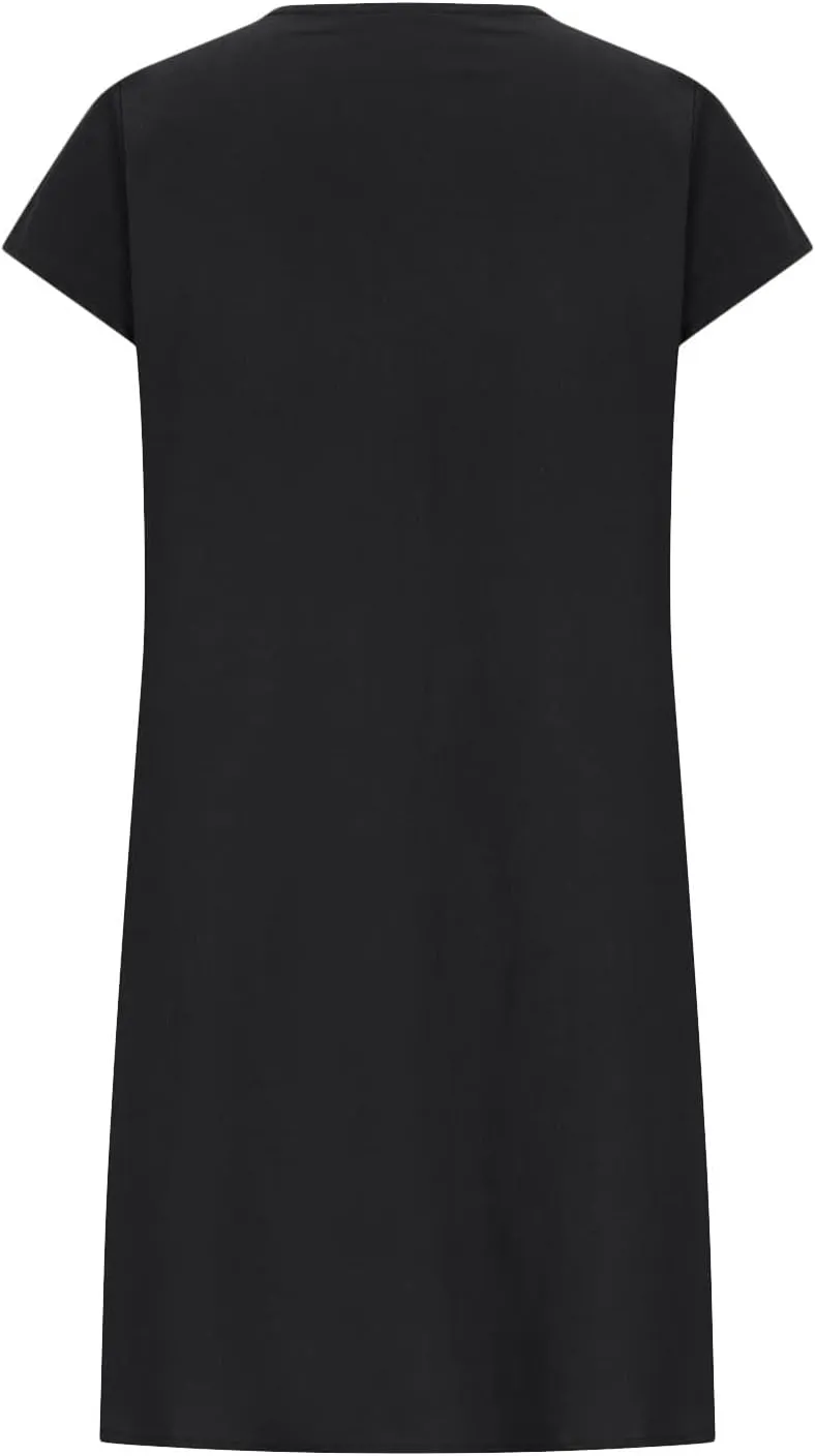 Cotton Linen Dresses for Women Casual Short Sleeve Crew Neck Floral Embroidery Dress Loose Pleated Front Midi Dress