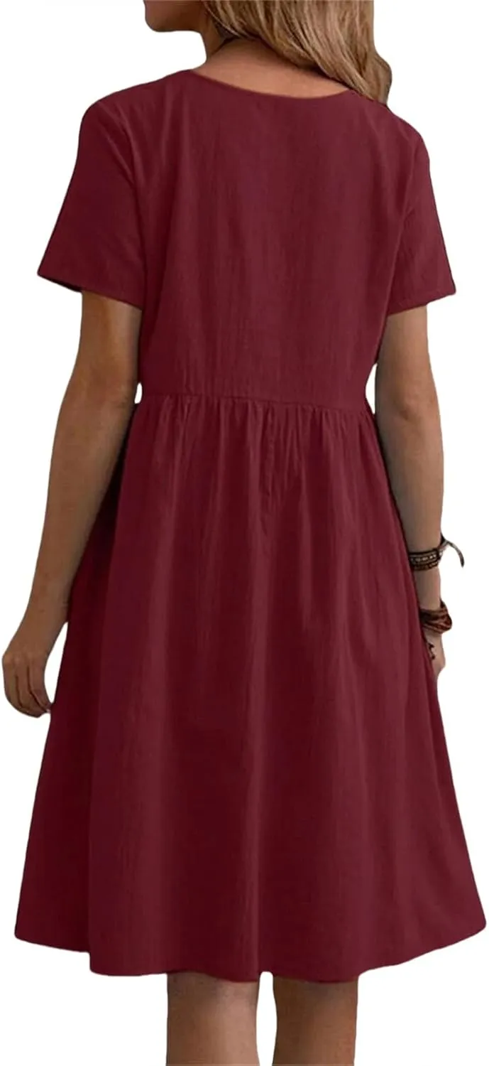 Cotton Linen Dresses Women Loose Fitting Dress Womens Dresses Tshirt Dress with Pockets Plus Size Sundresses