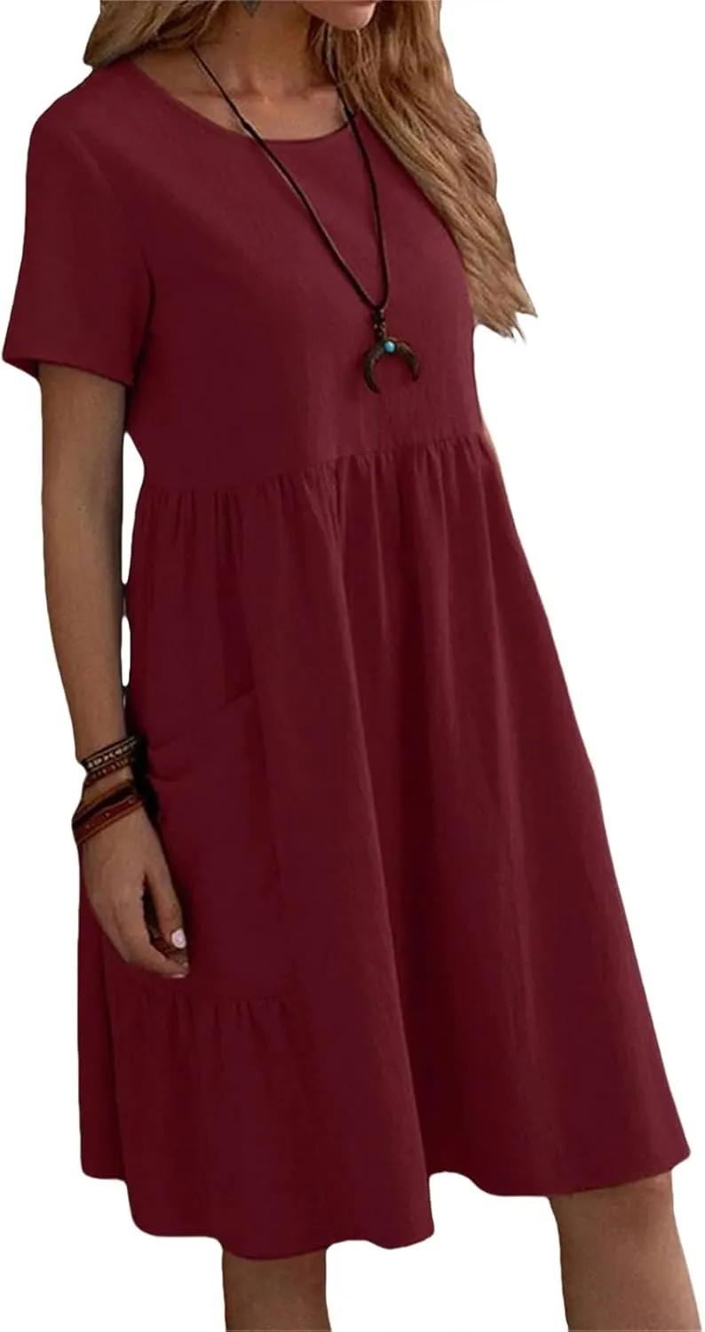 Cotton Linen Dresses Women Loose Fitting Dress Womens Dresses Tshirt Dress with Pockets Plus Size Sundresses