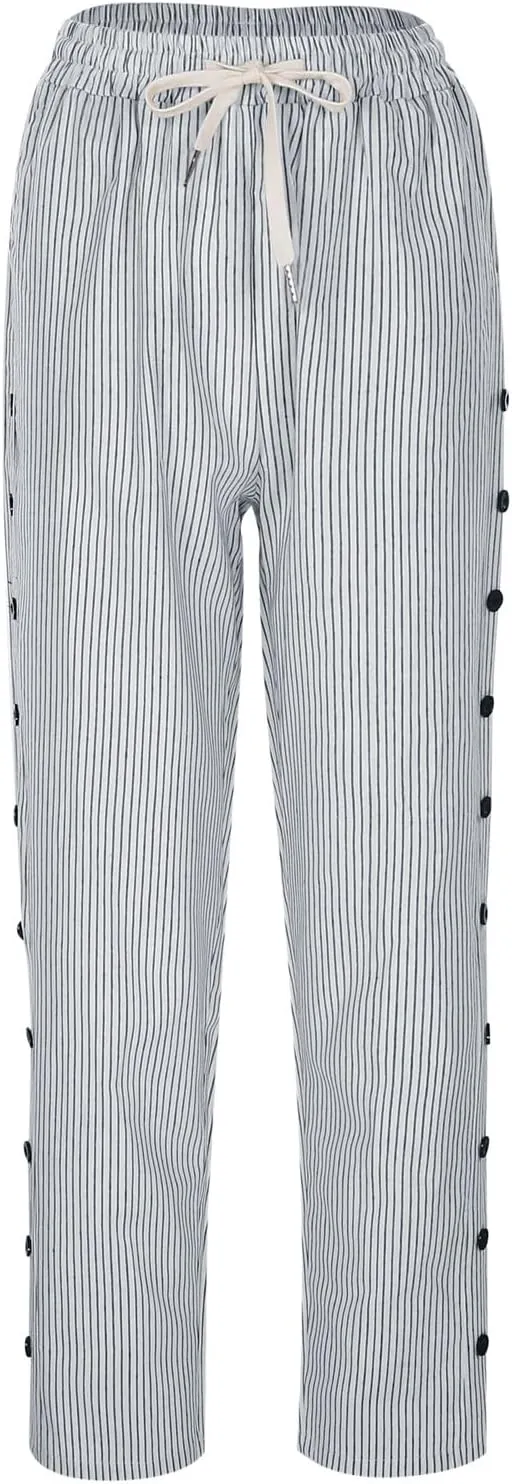 Cotton Linen Pants Women Casual Drawstring Pants Loose Drawstring Elastic Waist Cropped Trouser Womens Leggings