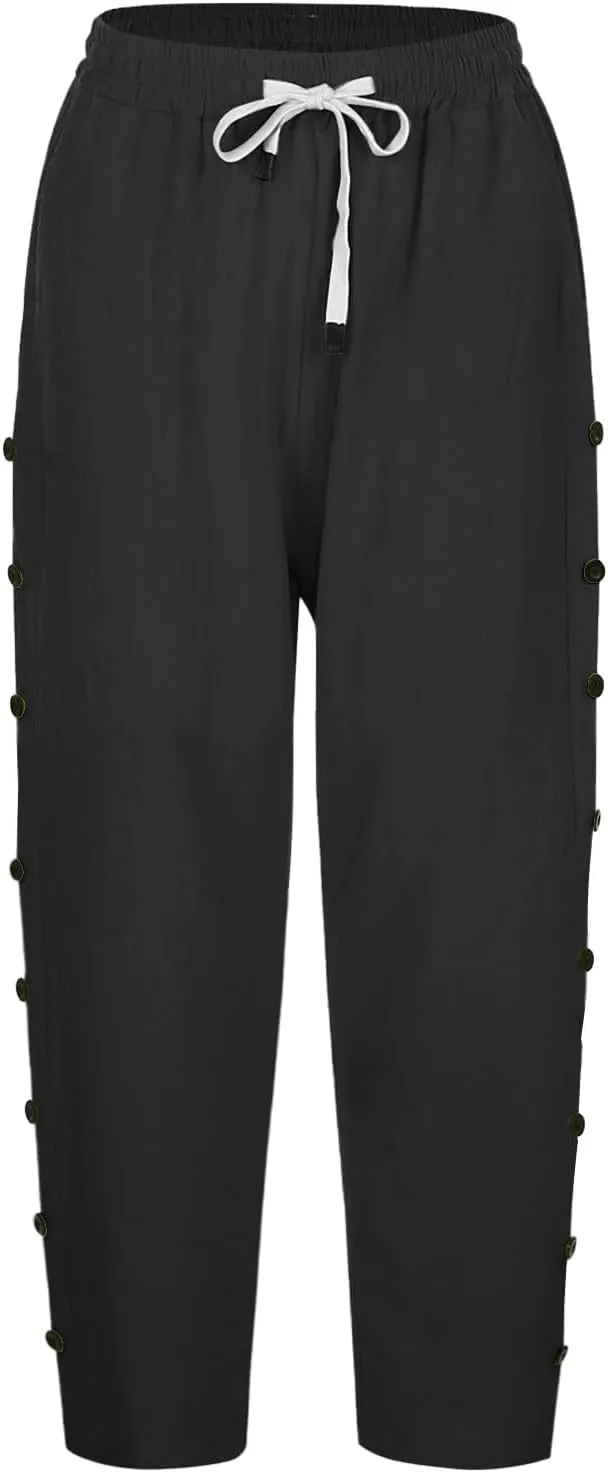 Cotton Linen Pants Women Cotton Linen Elastic Seven Pants Beach Casual Pants Linen Casual Elastic Waist Comfy Trousers