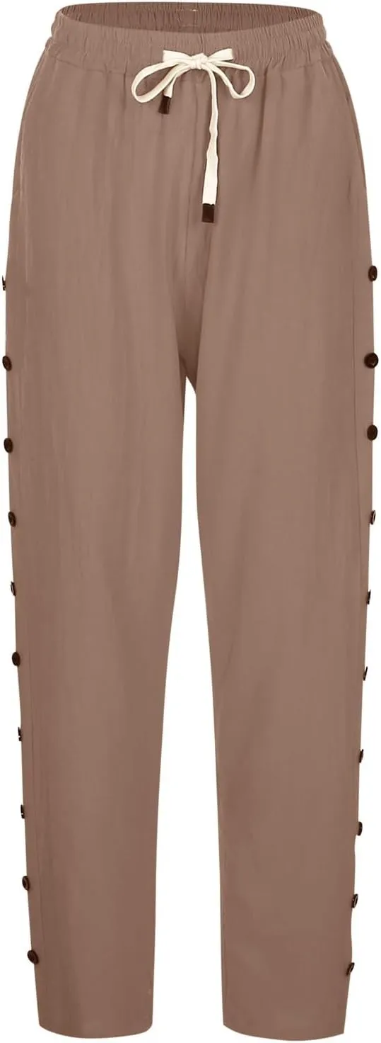 Cotton Linen Pants Women Cotton Linen Elastic Seven Pants Beach Casual Pants Linen Casual Elastic Waist Comfy Trousers