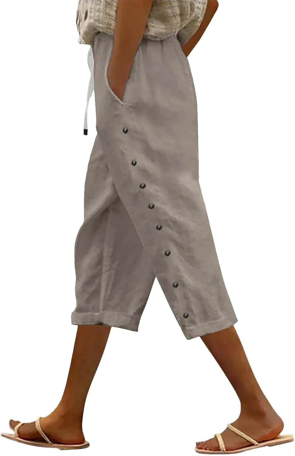 Cotton Linen Pants Women Cotton Linen Elastic Seven Pants Beach Casual Pants Linen Casual Elastic Waist Comfy Trousers