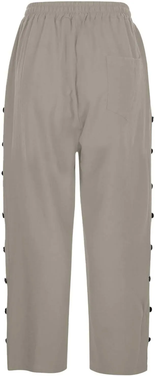 Cotton Linen Pants Women Cotton Linen Elastic Seven Pants Beach Casual Pants Linen Casual Elastic Waist Comfy Trousers