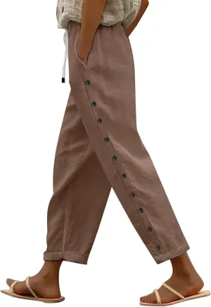 Cotton Linen Pants Women Cotton Linen Elastic Seven Pants Beach Casual Pants Linen Casual Elastic Waist Comfy Trousers