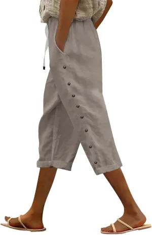 Cotton Linen Pants Women Cotton Linen Elastic Seven Pants Beach Casual Pants Linen Casual Elastic Waist Comfy Trousers