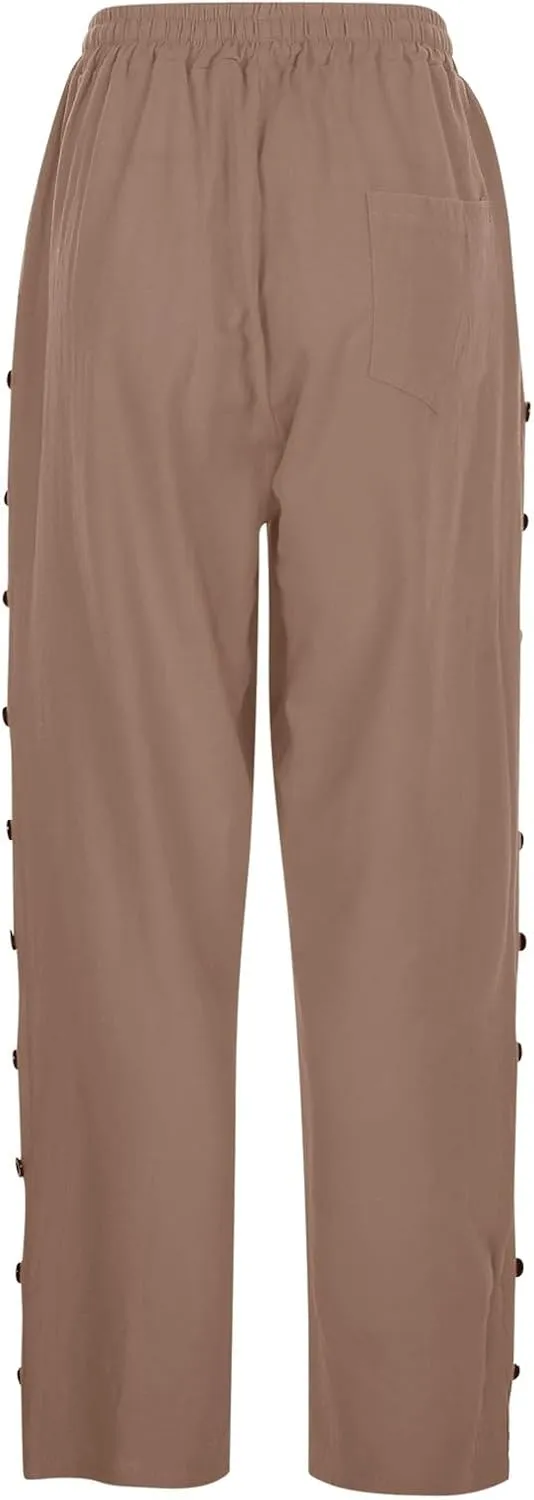 Cotton Linen Pants Women Cotton Linen Elastic Seven Pants Beach Casual Pants Linen Casual Elastic Waist Comfy Trousers