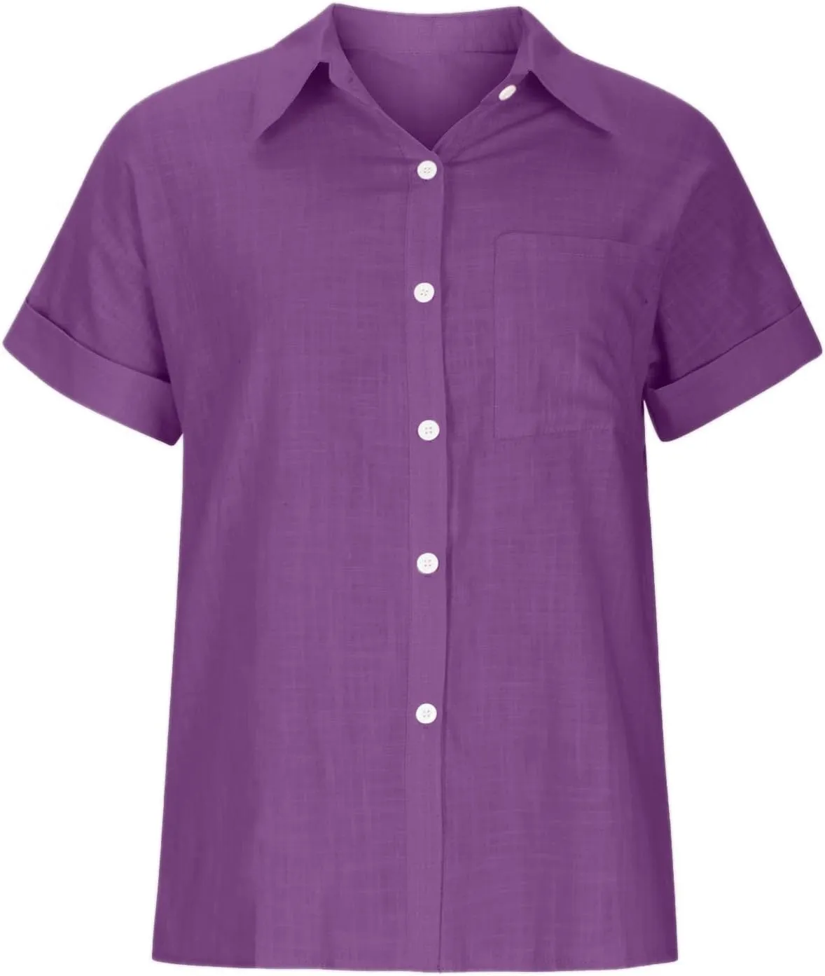 Cotton Linen Shirts for Women 2025 Summer Casual V Neck Roll Up Short Sleeve Blouses Loose Button Up Open Front Tops