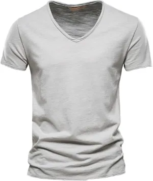 Cotton Shirts for Men Summer V Neck Short Sleeve Soft Tee Tops Plus Size Comfort Loose Fit Athletic Gym Casual Tshirt