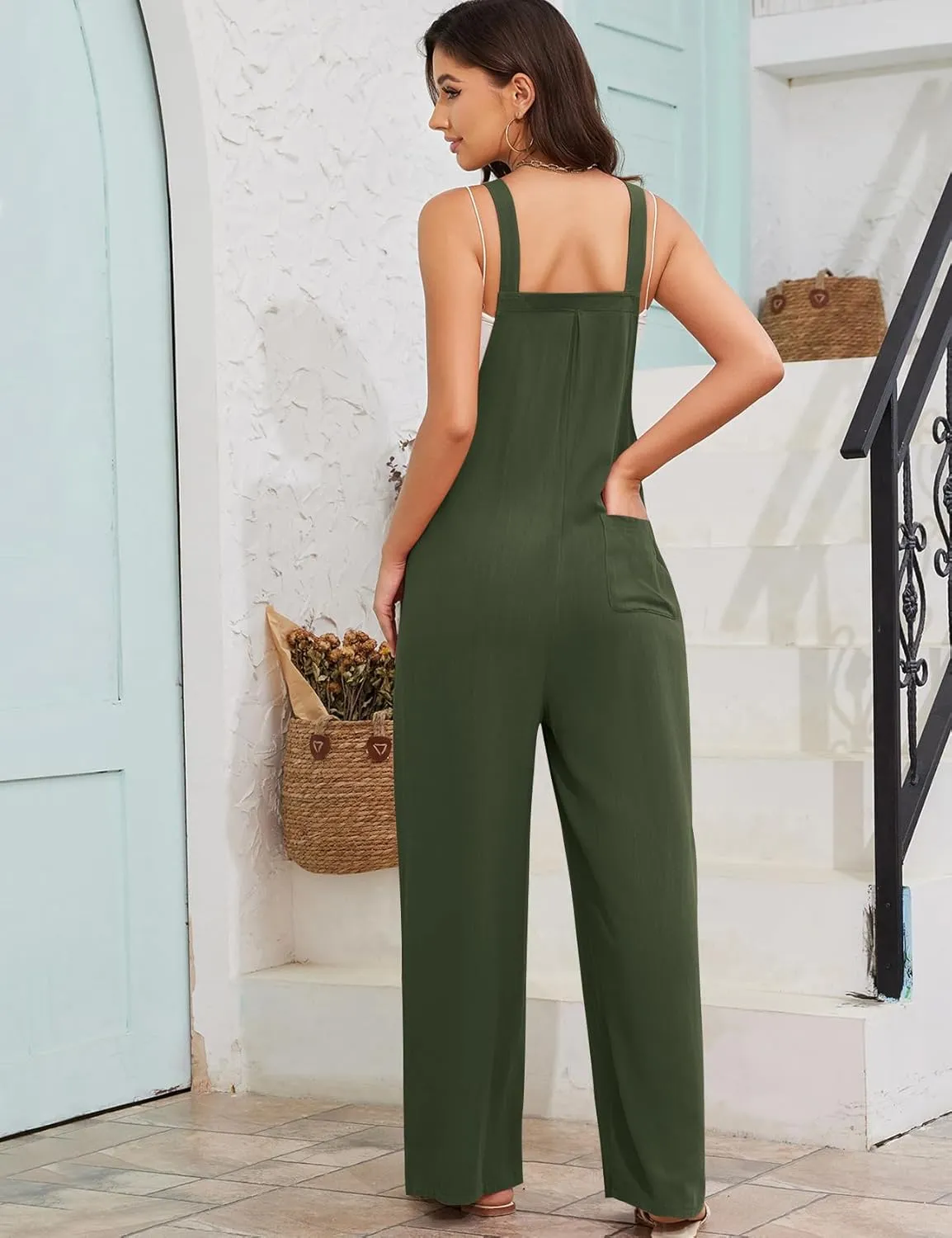 COZYPOIN Women Overalls One Piece Jumpsuits Wide Leg Pants Cotton Rompers 2024 Summer Outfits Casual Jumpers