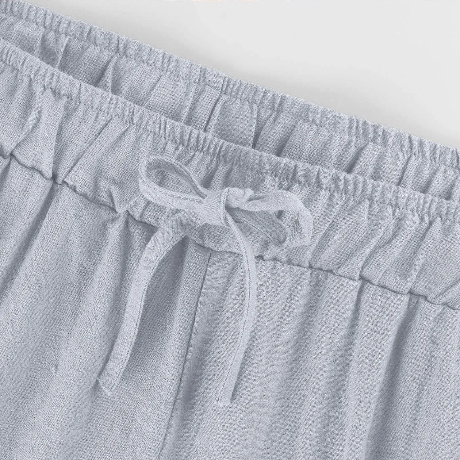 Cropped Wide Leg Linen Pants Women High Waisted Casual Lounge Pant 2025 Lightweight Loose Cotton Capris with Pockets
