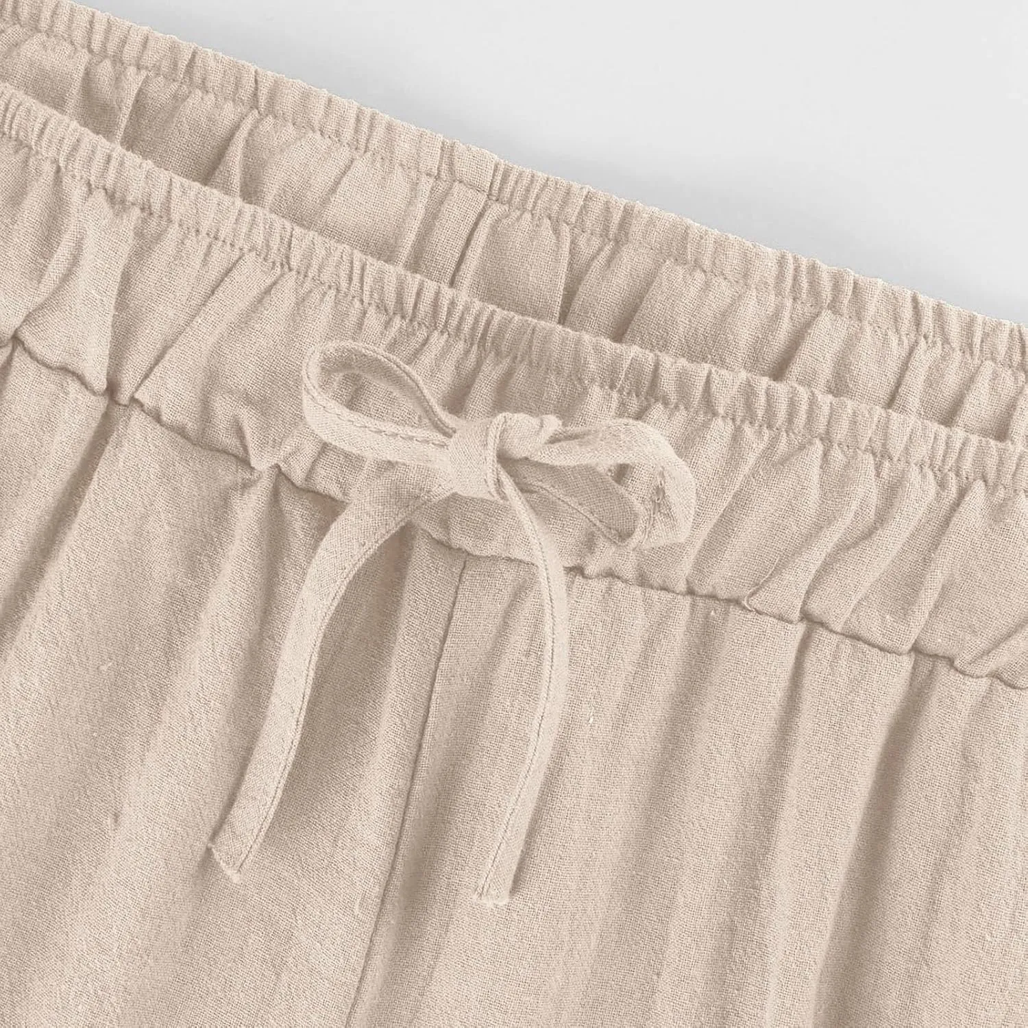 Cropped Wide Leg Linen Pants Women High Waisted Casual Lounge Pant 2025 Lightweight Loose Cotton Capris with Pockets