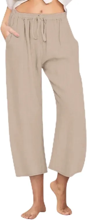 Cropped Wide Leg Linen Pants Women High Waisted Casual Lounge Pant 2025 Lightweight Loose Cotton Capris with Pockets