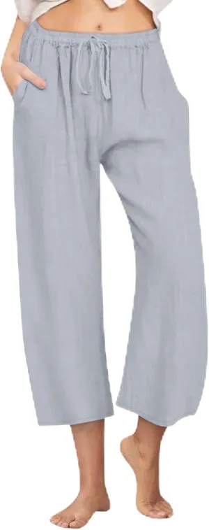 Cropped Wide Leg Linen Pants Women High Waisted Casual Lounge Pant 2025 Lightweight Loose Cotton Capris with Pockets