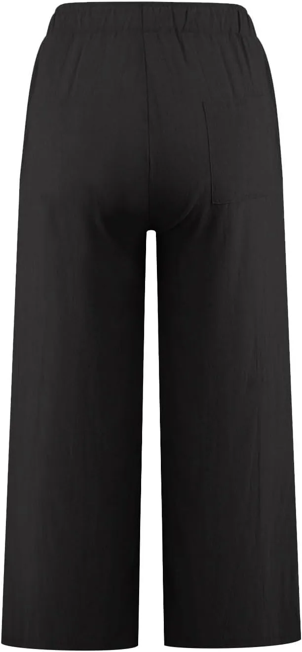 Cropped Wide Leg Linen Pants Women High Waisted Casual Lounge Pant 2025 Lightweight Loose Cotton Capris with Pockets