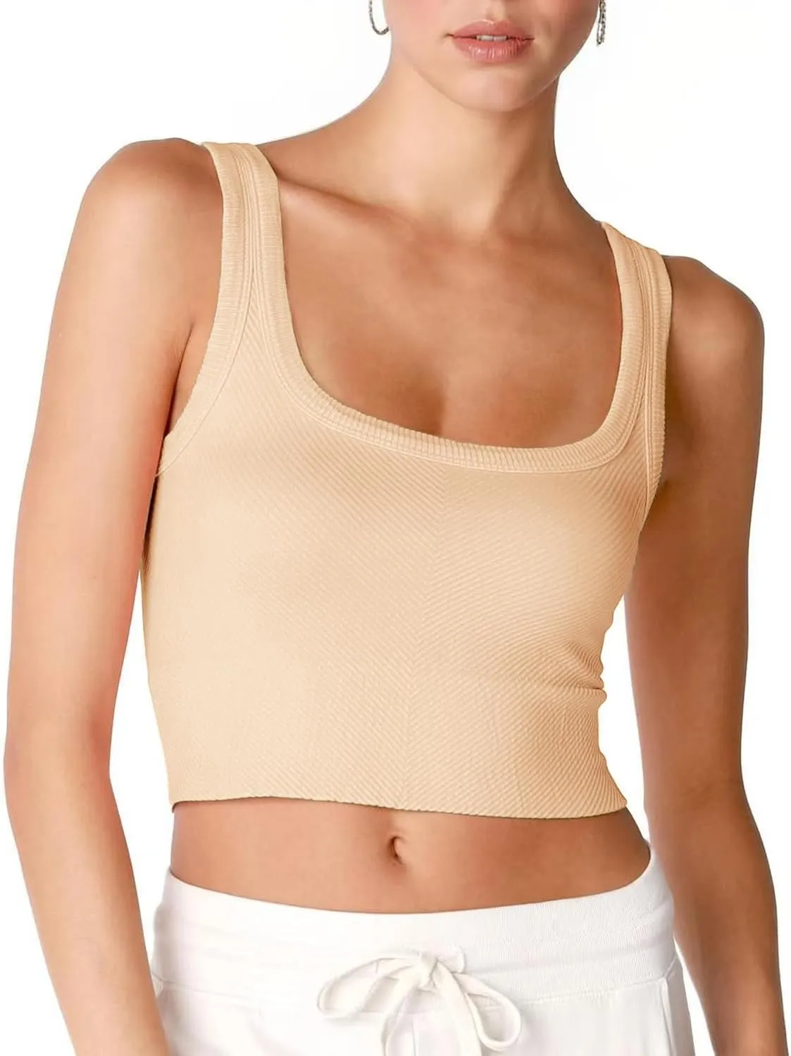 CYVESOULA Tank Top for Women Scoop Neck Sleeveless Crop Tops Chevron Ribbed Knit Crop Tank Top Fitted Soft Basic Cropped Tank