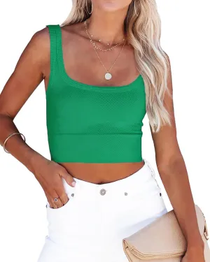 CYVESOULA Tank Top for Women Scoop Neck Sleeveless Crop Tops Chevron Ribbed Knit Crop Tank Top Fitted Soft Basic Cropped Tank