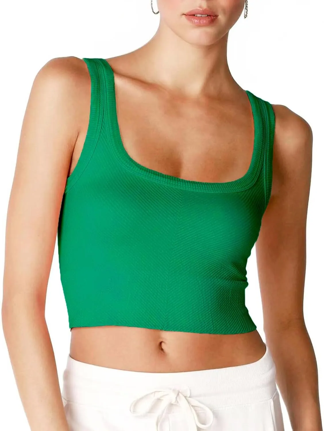 CYVESOULA Tank Top for Women Scoop Neck Sleeveless Crop Tops Chevron Ribbed Knit Crop Tank Top Fitted Soft Basic Cropped Tank