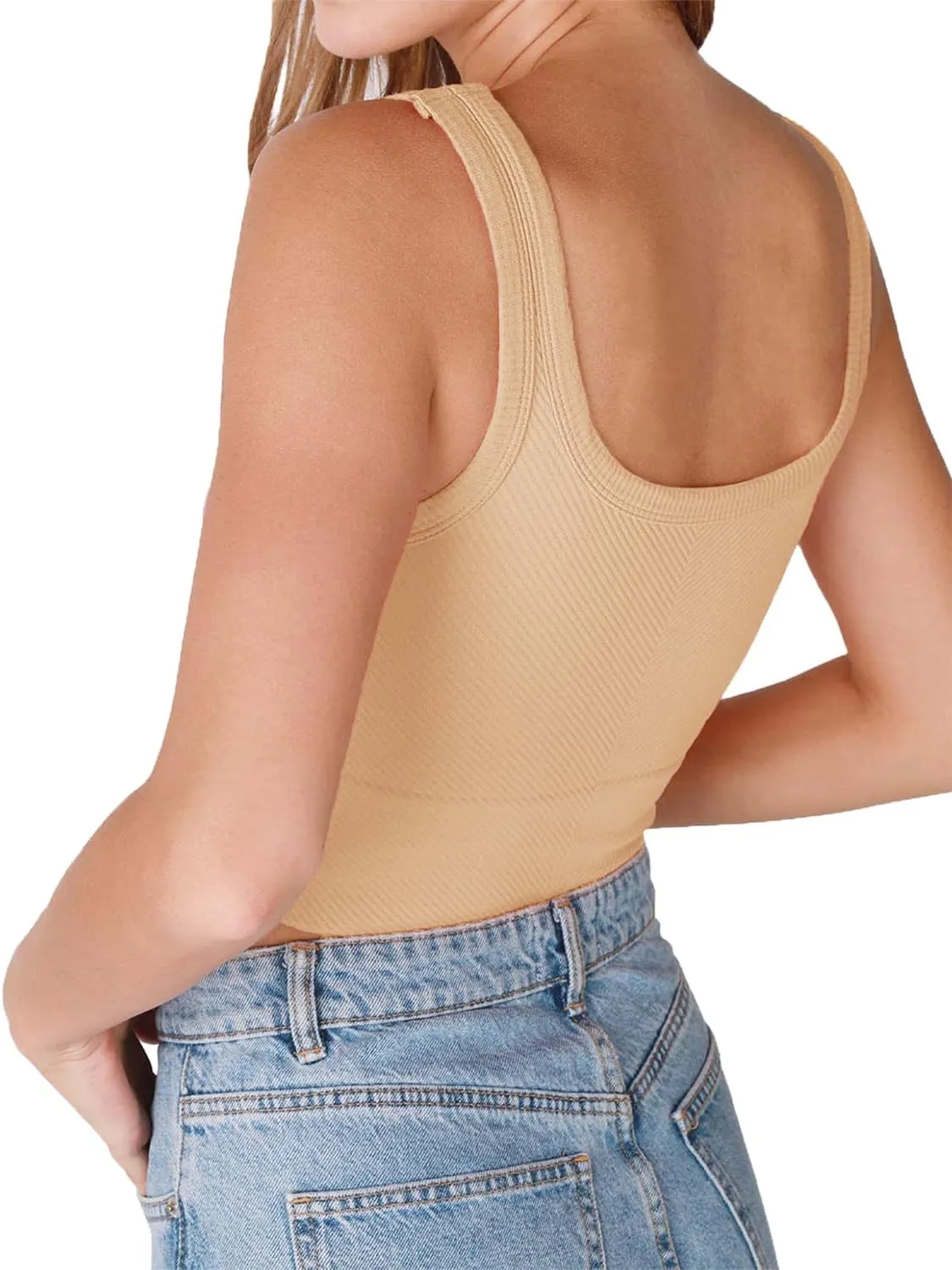 CYVESOULA Tank Top for Women Scoop Neck Sleeveless Crop Tops Chevron Ribbed Knit Crop Tank Top Fitted Soft Basic Cropped Tank